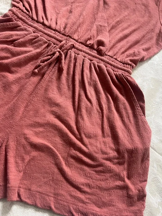 Nine West Rust Dusty Rose Romper Size L Puff Sleeve Elastic Waist Casual Summer - Picture 7 of 10